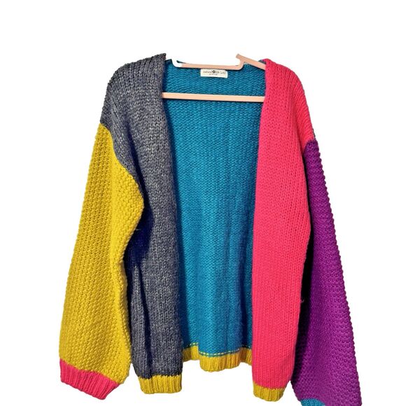 NATURAL LIFE Oversized Color Block Cardigan Sweater Sz L/ XL Thick knit Cardigan - Picture 1 of 6